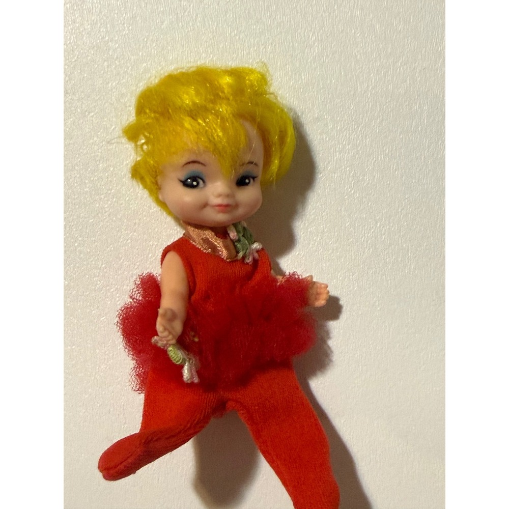 REMCO FINGER DING DOLL - VINTAGE 1969 - BETTY BALLERINA W RED TUTU YELLOW HAIR